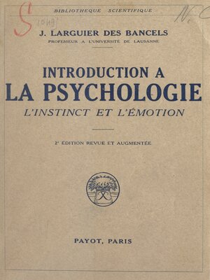 cover image of Introduction à la psychologie. L'instinct et l'émotion